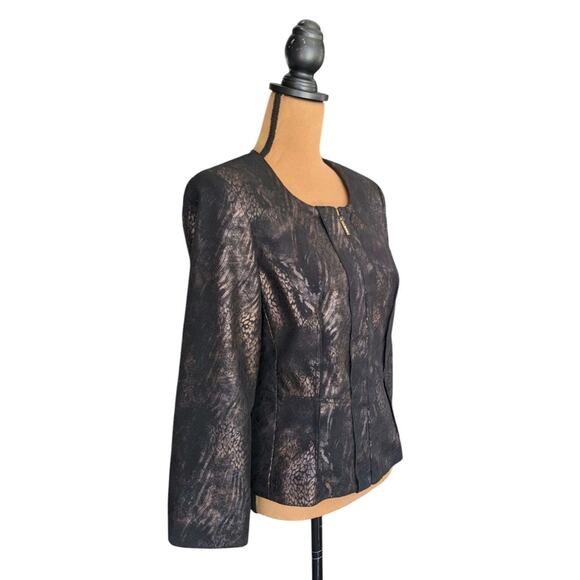 Y2K Metallic Animal Print Blazer 6P Kim Rogers Petites Jacket Faux Suede Zip Up - Picture 12 of 15